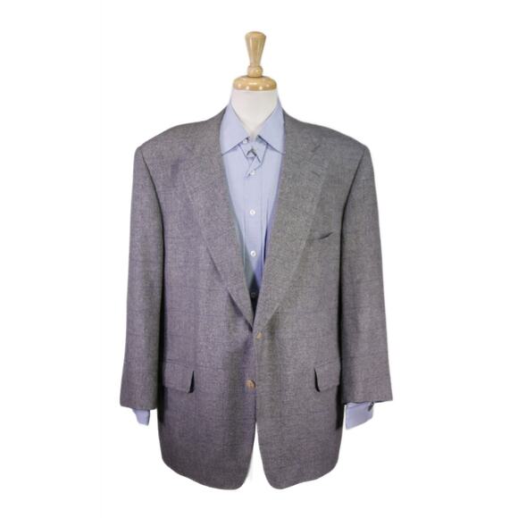Paul Stuart Gray Knit Windowpane 100% Cashmere Sportcoat Blazer 48R